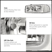 Load image into Gallery viewer, GMC Sierra 1500 2500 1999-2007 / Sierra 1500HD 2500HD 3500 2001-2007 / Yukon 1999-2006 / Yukon XL 1500 2500 2000-2006 LED DRL Bar Factory Style Headlights Chrome Housing Clear Len Clear Reflector