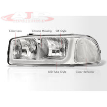 Load image into Gallery viewer, GMC Sierra 1500 2500 1999-2007 / Sierra 1500HD 2500HD 3500 2001-2007 / Yukon 1999-2006 / Yukon XL 1500 2500 2000-2006 LED DRL Bar Factory Style Headlights Chrome Housing Clear Len Clear Reflector