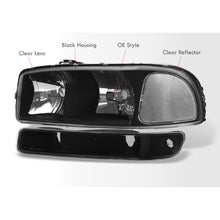 Load image into Gallery viewer, GMC Sierra 1500 1500HD 2500 2500HD 3500 1999-2006 / Sierra Classic 2007 / Yukon 2000-2006 / Yukon XL 1500 2500 2000-2006 Factory Style Headlights + Bumpers Black Housing Clear Len Clear Reflector