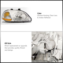 Load image into Gallery viewer, Honda Civic 1996-1998 Factory Style Headlights Chrome Housing Clear Len Amber Reflector