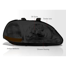 Load image into Gallery viewer, Honda Civic 1996-1998 Factory Style Headlights Chrome Housing Smoke Len Amber Reflector