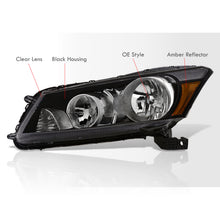 Load image into Gallery viewer, Honda Accord Sedan 2008-2012 Factory Style Headlights Black Housing Clear Len Amber Reflector