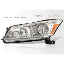 Load image into Gallery viewer, Honda Accord Sedan 2008-2012 Factory Style Headlights Chrome Housing Clear Len Amber Reflector