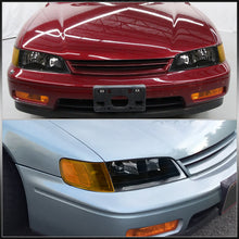 Load image into Gallery viewer, Honda Accord 1994-1997 Factory Style Headlights + Corners Black Housing Clear Len Amber Reflector (Full Amber Corners)