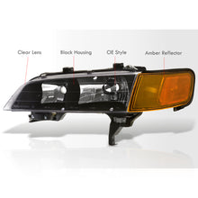 Load image into Gallery viewer, Honda Accord 1994-1997 Factory Style Headlights + Corners Black Housing Clear Len Amber Reflector (Full Amber Corners)