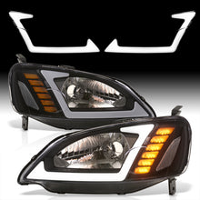 Load image into Gallery viewer, Honda Civic 2001-2003 Sequential LED DRL Bar Factory Style Headlights Black Housing Clear Len Clear Reflector