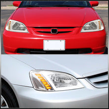 Load image into Gallery viewer, Honda Civic 2001-2003 Sequential LED DRL Bar Factory Style Headlights Chrome Housing Clear Len Clear Reflector