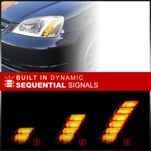 Load image into Gallery viewer, Honda Civic 2001-2003 Sequential LED DRL Bar Factory Style Headlights Chrome Housing Clear Len Clear Reflector