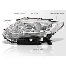 Load image into Gallery viewer, Nissan Rogue 2014-2016 LED DRL Factory Style Headlights Chrome Housing Clear Len Clear Reflector (Halogen Models Only)