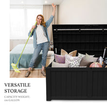 Load image into Gallery viewer, AJP Distributors 120 Gallon Outdoor Storage Box, Rain Waterproof Resin Deck Box, Lockable Large Storage Container for Patio Furniture, Cushions, Garden Tools, Sports Equipment and Pool Supplies Black