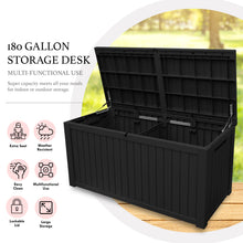 Load image into Gallery viewer, AJP Distributors 180 Gallon Outdoor Storage Box, Rain Waterproof Resin Deck Box, Lockable Large Storage Container for Patio Furniture, Cushions, Garden Tools, Sports Equipment and Pool Supplies Black
