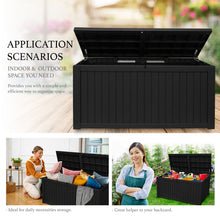 Load image into Gallery viewer, AJP Distributors 180 Gallon Outdoor Storage Box, Rain Waterproof Resin Deck Box, Lockable Large Storage Container for Patio Furniture, Cushions, Garden Tools, Sports Equipment and Pool Supplies Black