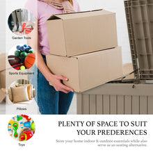 Load image into Gallery viewer, AJP Distributors 230 Gallon Outdoor Storage Box, Rain Waterproof Resin Deck Box, Lockable Large Storage Container for Patio Furniture, Cushions, Garden Tools, Sports Equipment and Pool Supplies Taupe