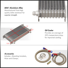 Load image into Gallery viewer, Universal 9 Row Oil Cooler Kit Silver with Sandwich Plate (Red/Blue Fittings)