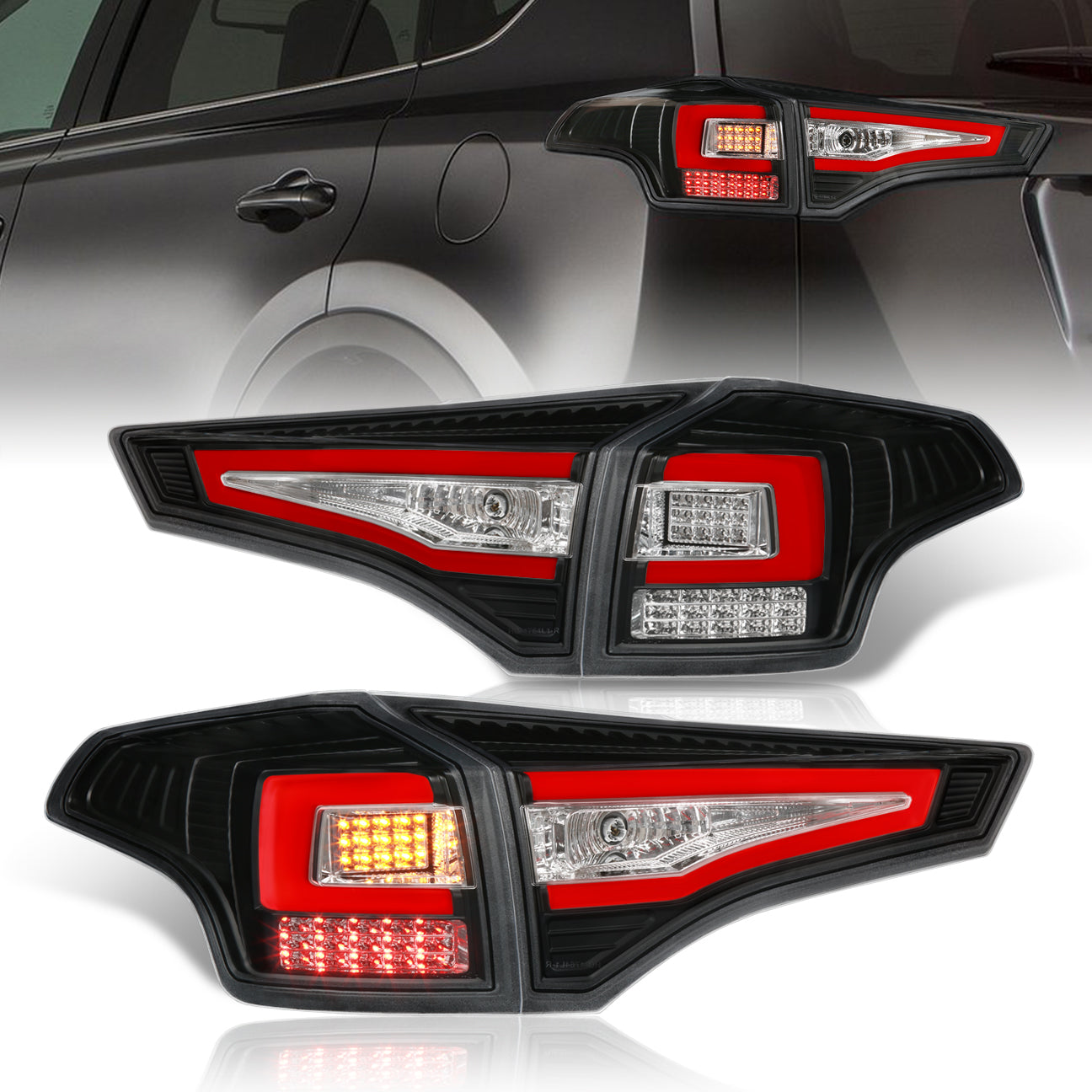 Toyota RAV4 2013-2015 LED Bar Tail Lights Black Housing Clear Len