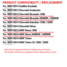 Load image into Gallery viewer, Chevrolet Silverado 2007-2013 / Suburban Tahoe 2007-2014 / GMC Sierra 2007-2013 Telescopic Extendable Heated Power Towing Mirrors Black