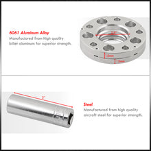 Load image into Gallery viewer, Universal 4 Piece Wheel Spacers + Extended Lug Nut Bolts Silver - PCD: 5x120 | Thread Pitch: M14x1.25 | Bore: 72.56mm | Thickness: 15mm | Lug Nuts: 40mm