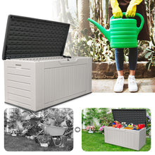 Load image into Gallery viewer, AJP Distributors 150 Gallon Outdoor Storage Box, Rain Waterproof Resin Deck Box, Lockable Large Storage Container for Patio Furniture, Cushions, Garden Tools, Sports Equipment and Pool Supplies White