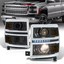 Load image into Gallery viewer, Chevrolet Silverado 1500 2014-2015 LED DRL Projector Headlights Chrome Housing Smoke Len Amber Reflector (Will Not Fit 2500 & HD Models)