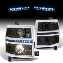 Load image into Gallery viewer, Chevrolet Silverado 1500 2014-2015 LED DRL Projector Headlights Chrome Housing Smoke Len Amber Reflector (Will Not Fit 2500 & HD Models)