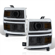 Load image into Gallery viewer, Chevrolet Silverado 1500 2014-2015 LED DRL Projector Headlights Chrome Housing Smoke Len Amber Reflector (Will Not Fit 2500 & HD Models)