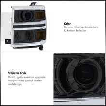 Load image into Gallery viewer, Chevrolet Silverado 1500 2014-2015 LED DRL Projector Headlights Chrome Housing Smoke Len Amber Reflector (Will Not Fit 2500 & HD Models)