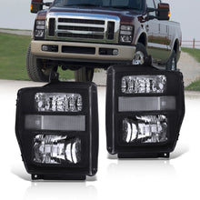 Load image into Gallery viewer, Ford F250 F350 F450 F550 Super Duty 2008-2010 Factory Style Headlights Black Housing Clear Len Clear Reflector