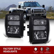 Load image into Gallery viewer, Ford F250 F350 F450 F550 Super Duty 2008-2010 Factory Style Headlights Black Housing Clear Len Clear Reflector