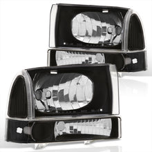 Load image into Gallery viewer, Ford F250 F350 F450 F550 Super Duty 1999-2004 / Excursion 2000-2004 Factory Style Headlights + Bumpers Black Housing Clear Len Clear Reflector