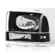 Load image into Gallery viewer, Ford F250 F350 F450 F550 Super Duty 1999-2004 / Excursion 2000-2004 Factory Style Headlights + Bumpers Black Housing Clear Len Clear Reflector