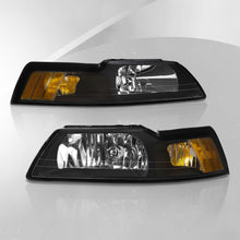 Load image into Gallery viewer, Ford Mustang 1999-2004 Factory Style Headlights Black Housing Clear Len Amber Reflector