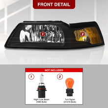 Load image into Gallery viewer, Ford Mustang 1999-2004 Factory Style Headlights Black Housing Clear Len Amber Reflector