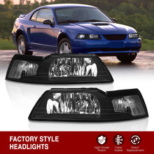 Load image into Gallery viewer, Ford Mustang 1999-2004 Factory Style Headlights Black Housing Clear Len Clear Reflector