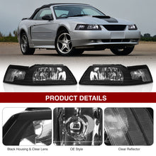 Load image into Gallery viewer, Ford Mustang 1999-2004 Factory Style Headlights Black Housing Clear Len Clear Reflector