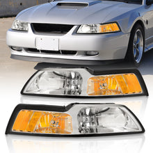 Load image into Gallery viewer, Ford Mustang 1999-2004 Factory Style Headlights Chrome Housing Clear Len Amber Reflector