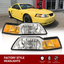 Load image into Gallery viewer, Ford Mustang 1999-2004 Factory Style Headlights Chrome Housing Clear Len Amber Reflector