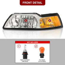 Load image into Gallery viewer, Ford Mustang 1999-2004 Factory Style Headlights Chrome Housing Clear Len Amber Reflector