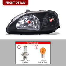 Load image into Gallery viewer, Honda Civic 1999-2000 Factory Style Headlights Black Housing Clear Len Clear Reflector