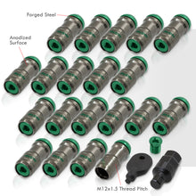 Load image into Gallery viewer, God Snow Lug Nuts M12 x1.25mm Thread pitch Gunmetal Body Green Trim (20 Piece +1 Key)