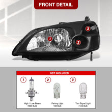 Load image into Gallery viewer, Honda Civic 2/4Door 2001-2003 Factory Style Headlights Black Housing Clear Len Clear Reflector