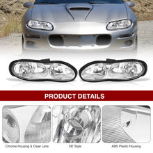 Load image into Gallery viewer, Chevrolet Camaro 1998-2002 Factory Style Headlights Chrome Housing Clear Len Chrome Reflector