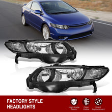 Load image into Gallery viewer, Honda Civic Coupe 2006-2011 Factory Style Headlights Black Housing Clear Len Clear Reflector