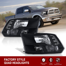 Load image into Gallery viewer, Dodge Ram 1500 2009-2018 / Ram 2500 3500 2010-2018 / Ram 4500 5500 2011-2018 / Ram 1500 Classic 2019-2023 Factory Style Quad Headlights Black Housing Clear Len Clear Reflector (Halogen Models Only)