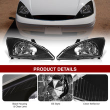 Load image into Gallery viewer, Ford Focus 2000-2004 Factory Style Headlights Black Housing Clear Len Clear Reflector
