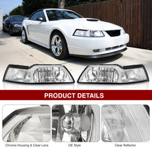 Load image into Gallery viewer, Ford Mustang 1999-2004 Factory Style Headlights Chrome Housing Clear Len Clear Reflector