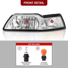 Load image into Gallery viewer, Ford Mustang 1999-2004 Factory Style Headlights Chrome Housing Clear Len Clear Reflector