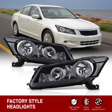 Load image into Gallery viewer, Honda Accord Sedan 2008-2012 Factory Style Headlights Black Housing Clear Len Clear Reflector