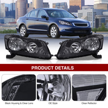 Load image into Gallery viewer, Honda Accord Sedan 2008-2012 Factory Style Headlights Black Housing Clear Len Clear Reflector