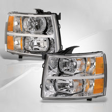 Load image into Gallery viewer, Chevrolet Silverado 2007-2013 Factory Style Headlights Chrome Housing Clear Len Amber Reflector