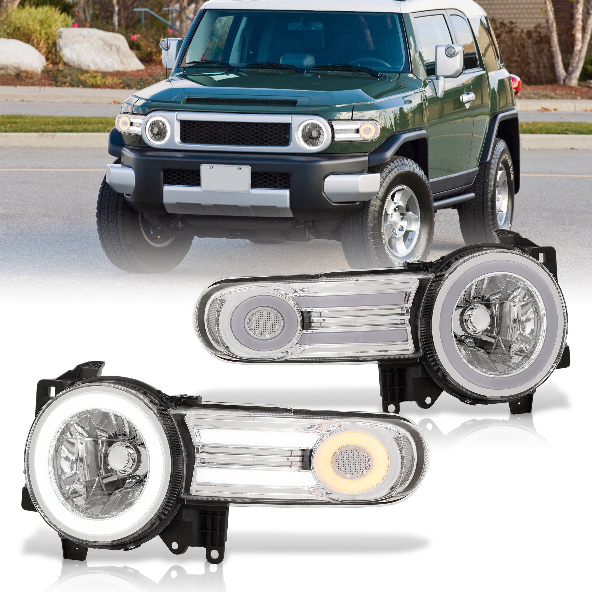 Toyota FJ Cruiser 2007-2014 LED DRL Bar Projector Headlights